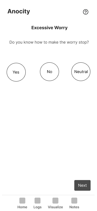 Reflection asking whether the user knows how to make Excessive Worry stop, with Yes, No and Neutral