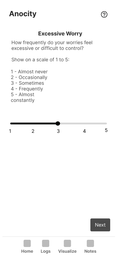 Reflection rating how often worries feel excessive on a 1 to 5 scale