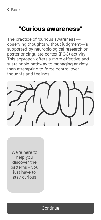 Onboarding screen introducing the idea of curious awareness