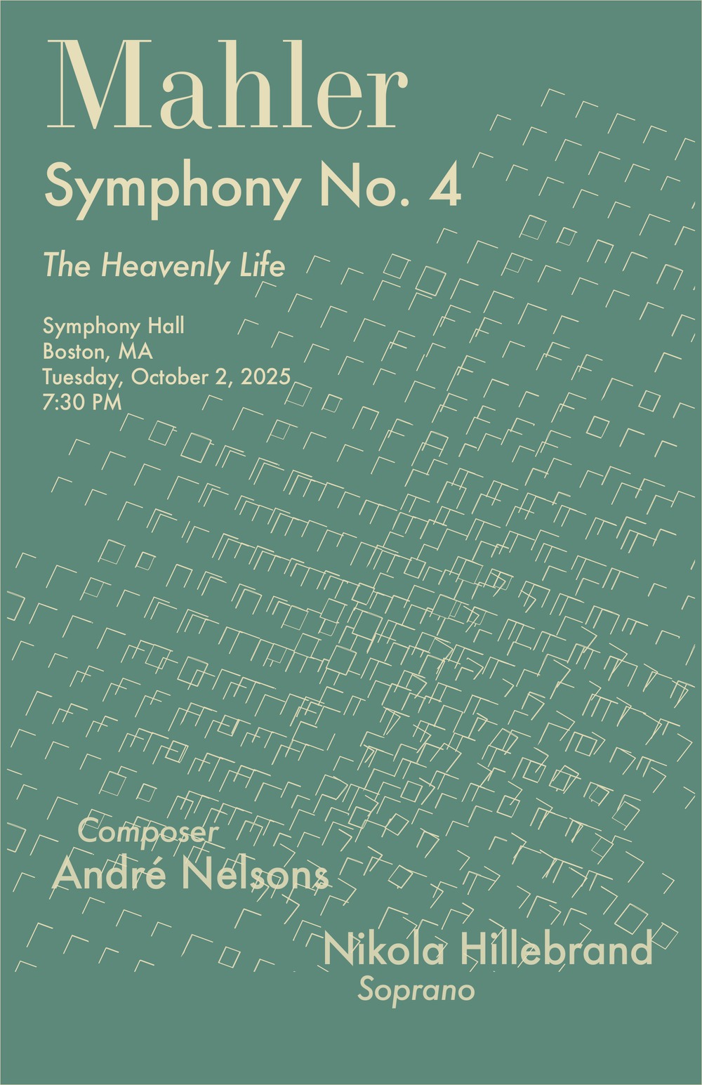 Mahler in sage with a full display-serif type hierarchy over the field
