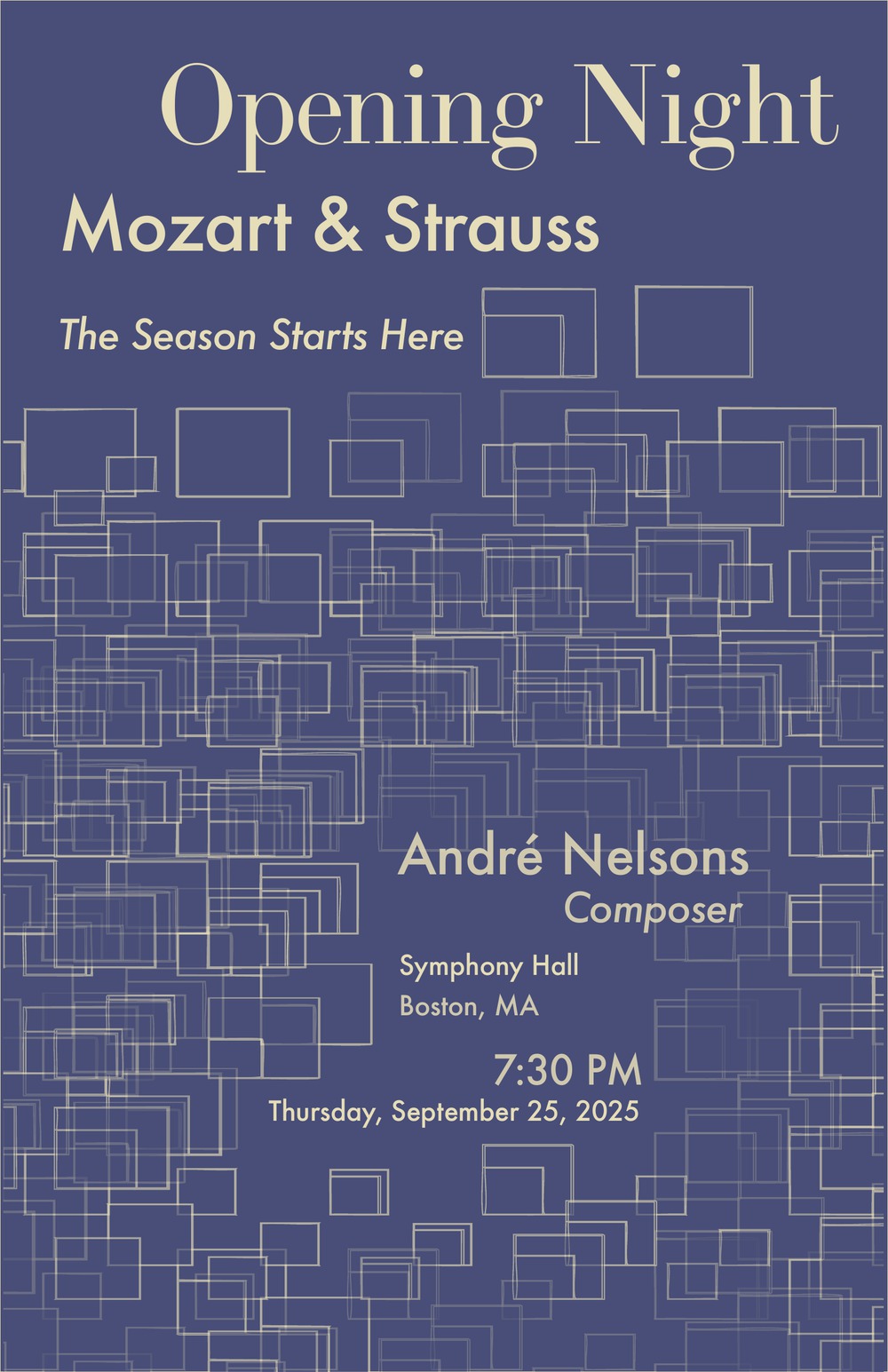Opening Night in navy with the type system composited on top