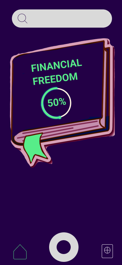 The financial dictionary screen showing 50% toward financial freedom