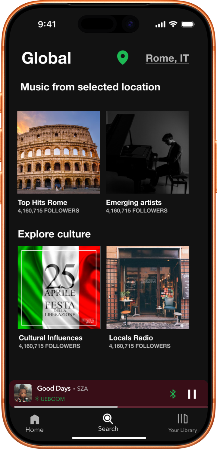 Region playlists for Rome — top hits, emerging artists, cultural influences and local radio